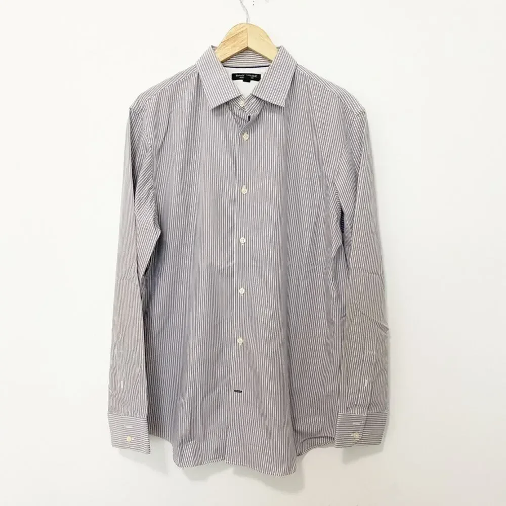 Banana Republic Men's Blue Stripe Button Up Long Sleeve Top Size Large